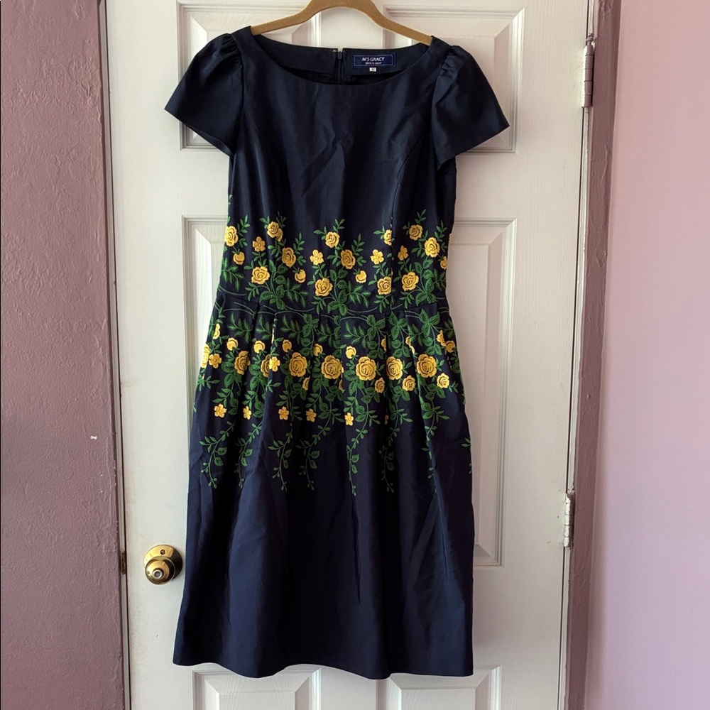 M’s Gracy Navy Dress with Yellow Floral Design